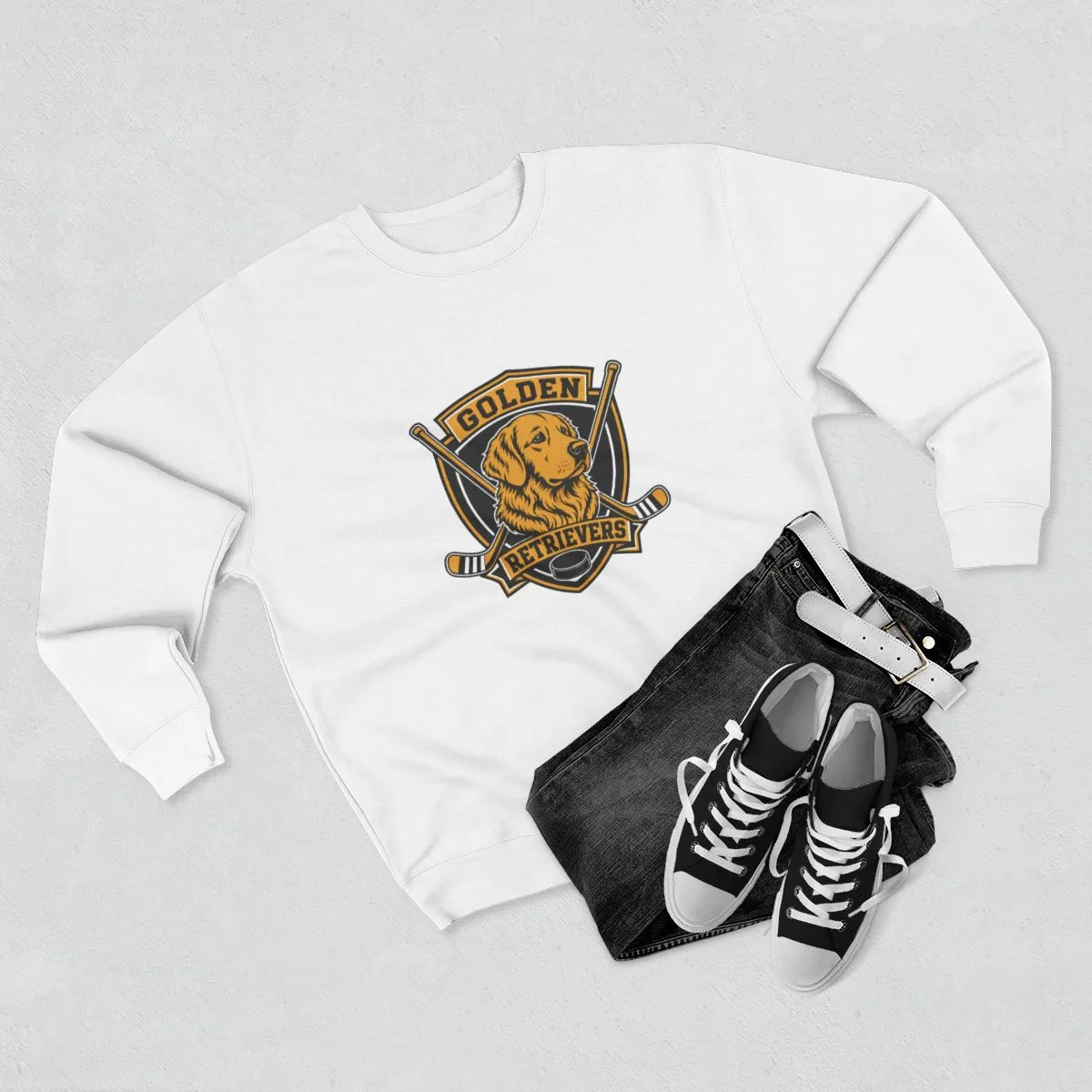 Golden Retrievers Crossed Shield — Crewneck in White, view 4 of 4