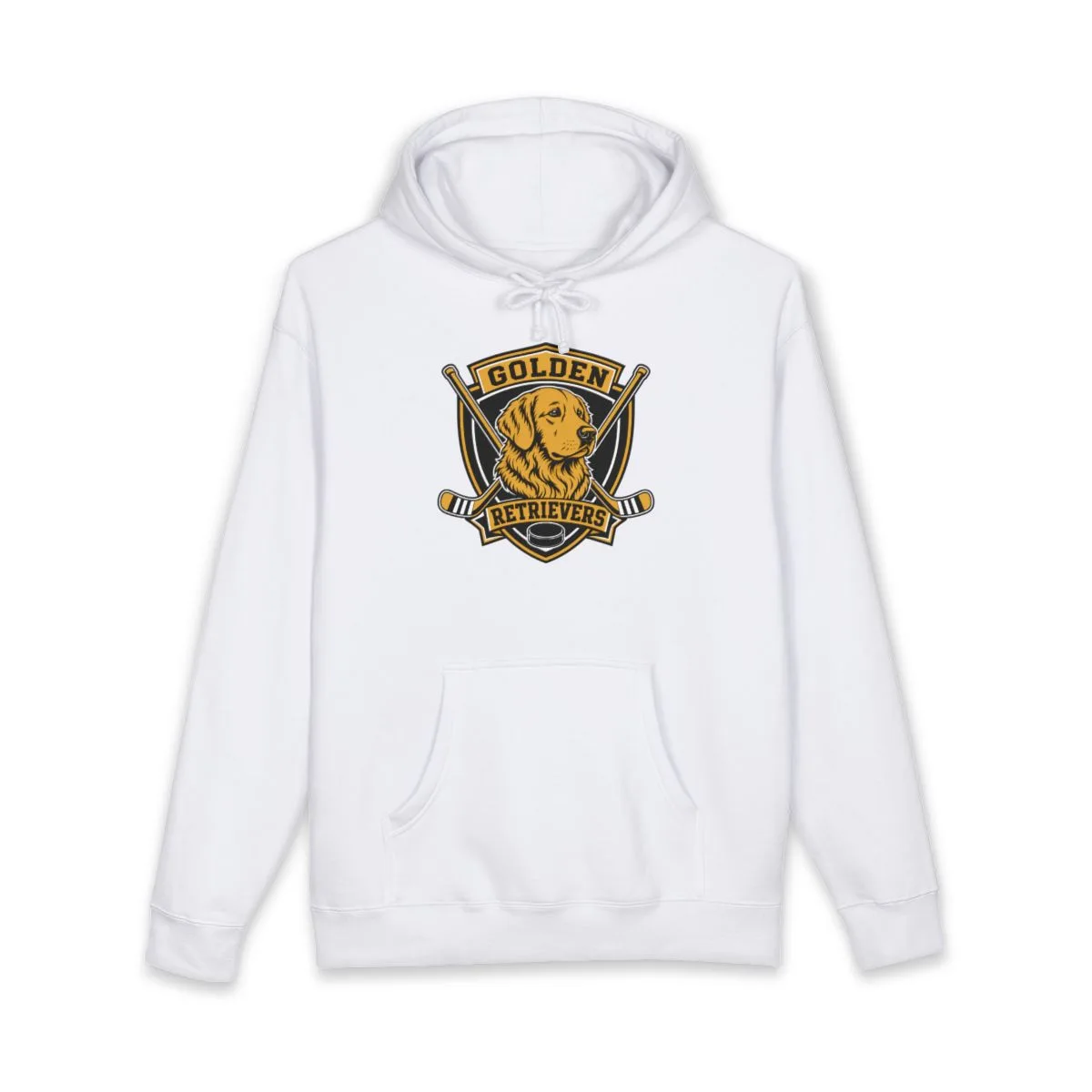 Golden Retrievers Crossed Shield — Hoodie in White, view 1 of 3