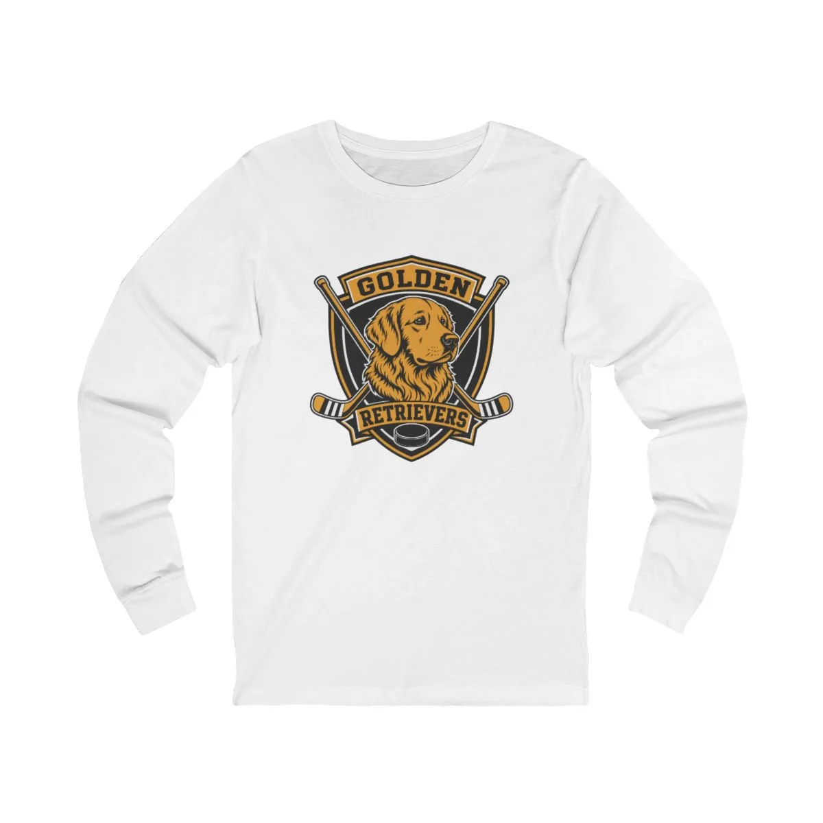 Golden Retrievers Crossed Shield — Long Sleeve Tee in White, view 1 of 4