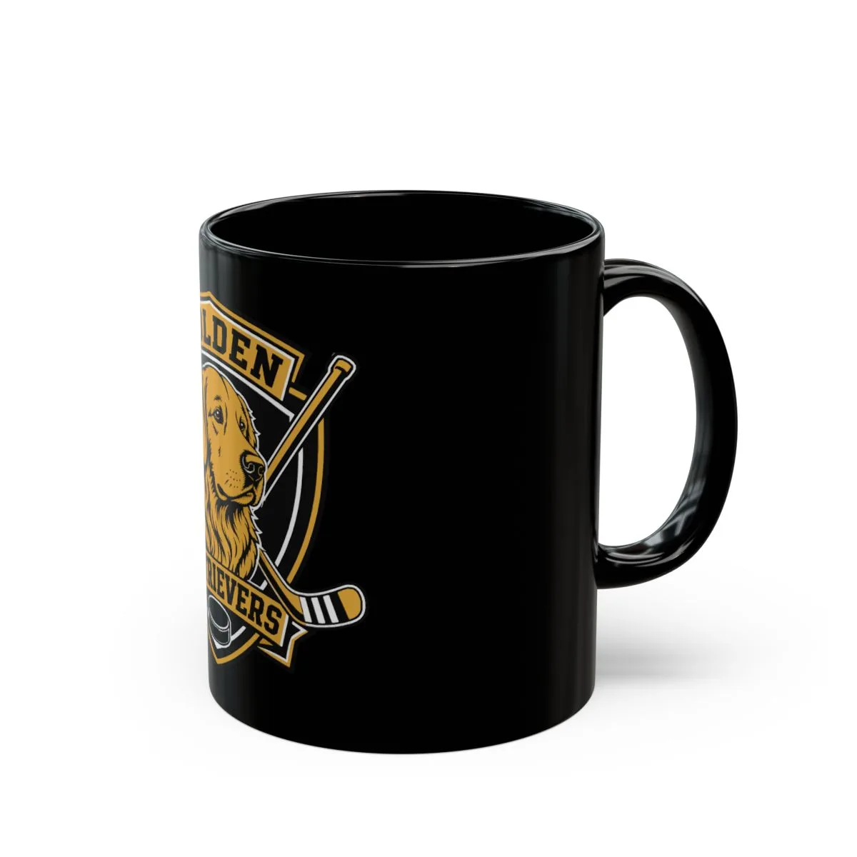 Golden Retrievers Crossed Shield — Mug in Black, view 2 of 3