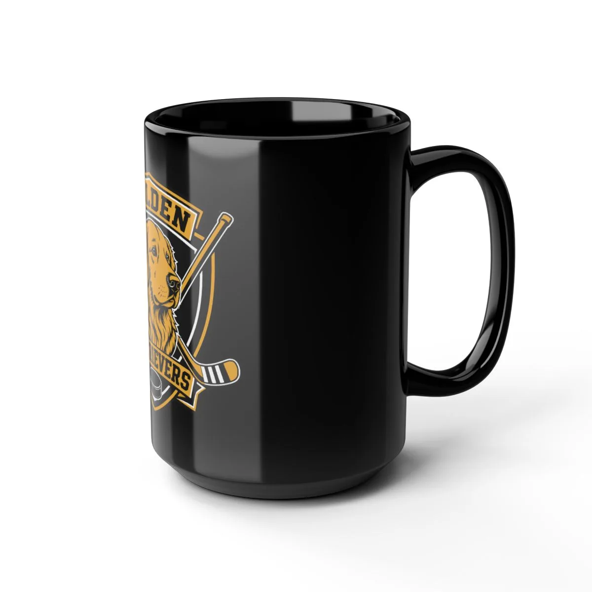 Golden Retrievers Crossed Shield — Mug in Black, view 3 of 3
