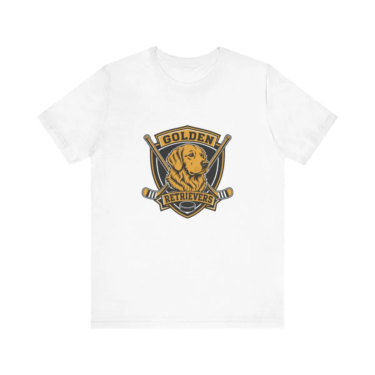 Golden Retrievers Crossed Shield — Tee in White, view 1 of 4