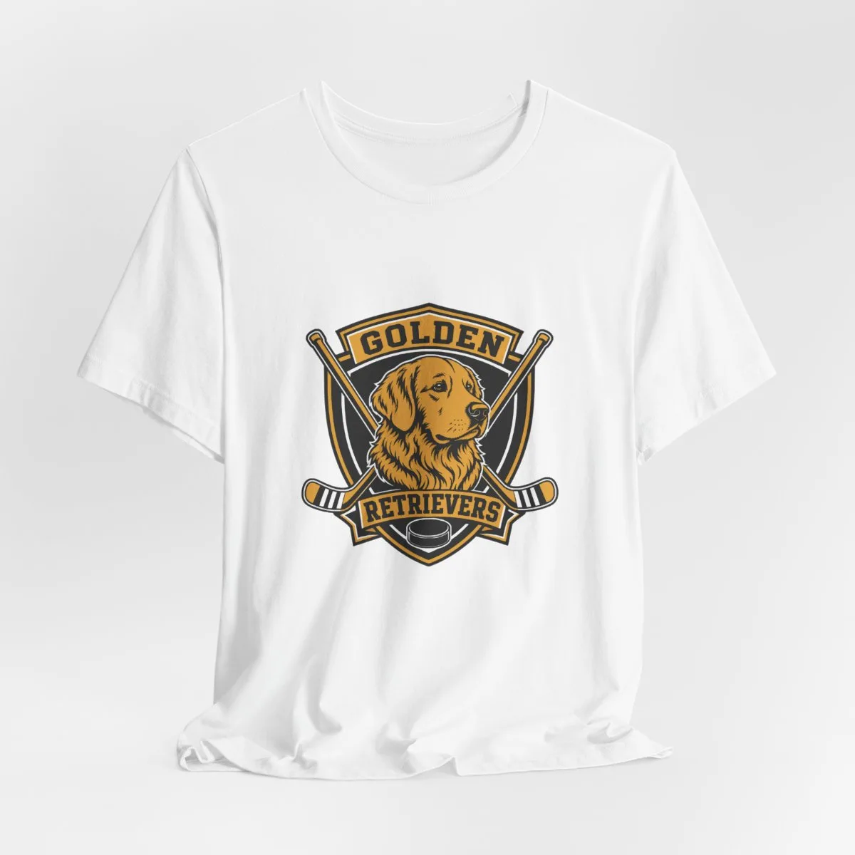 Golden Retrievers Crossed Shield — Tee in White, view 3 of 4