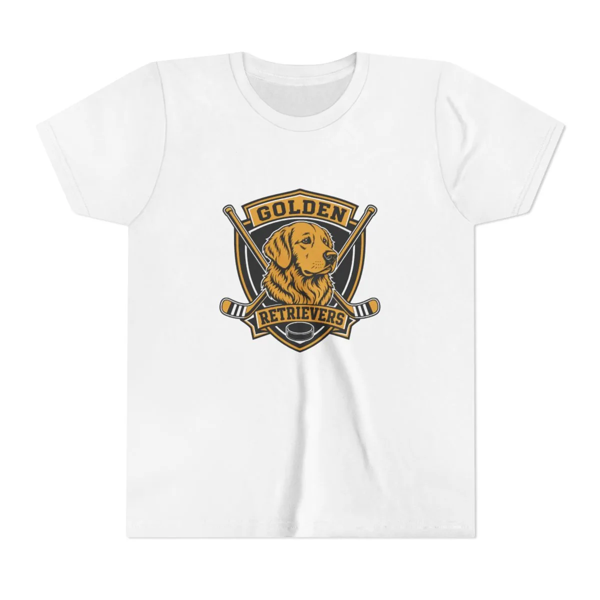Golden Retrievers Crossed Shield — Youth Tee in White, view 1 of 3