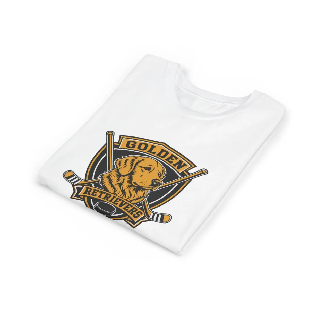 Golden Retrievers Crossed Shield — Youth Tee in White, view 3 of 3