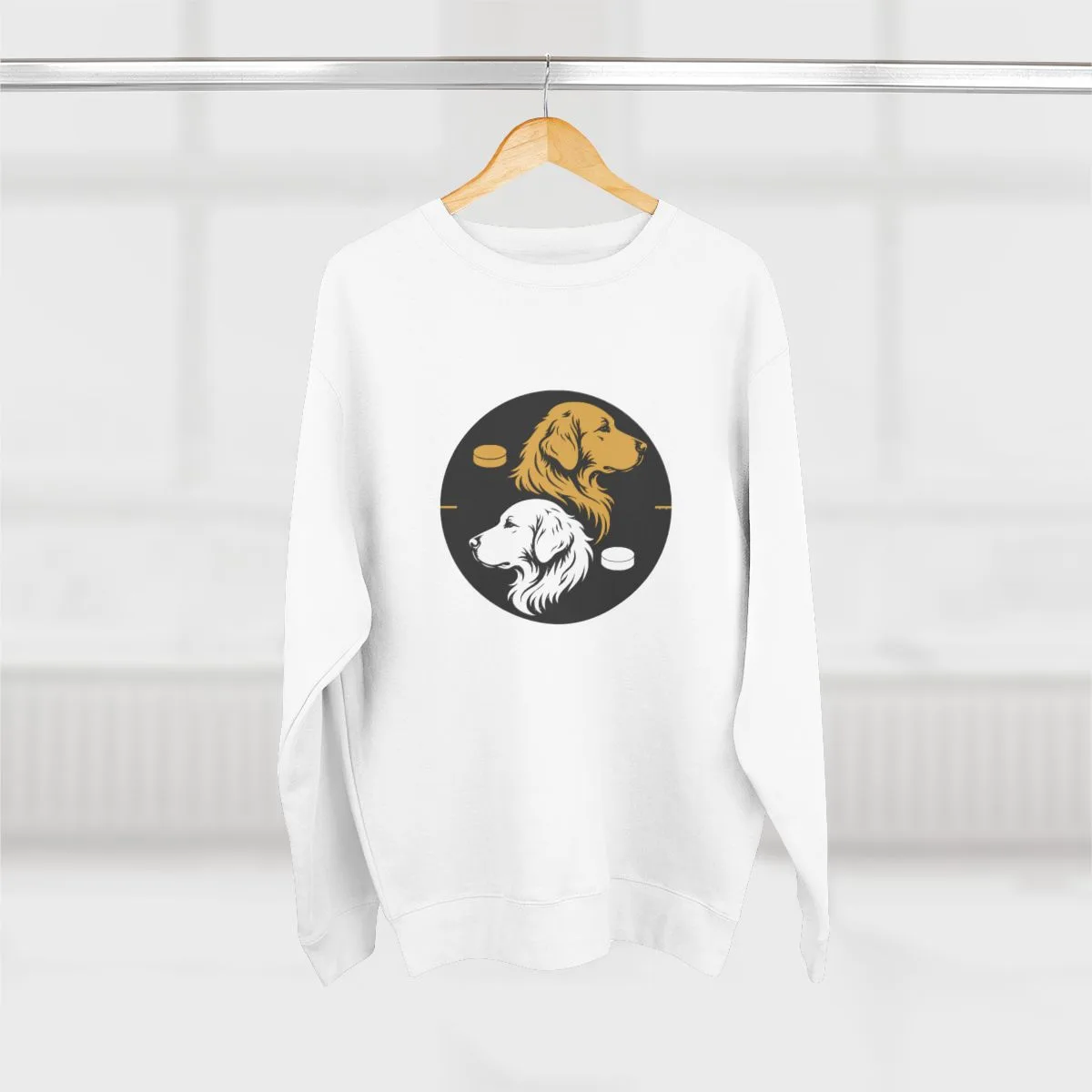 Golden Retrievers Faceoff — Crewneck in White, view 3 of 4