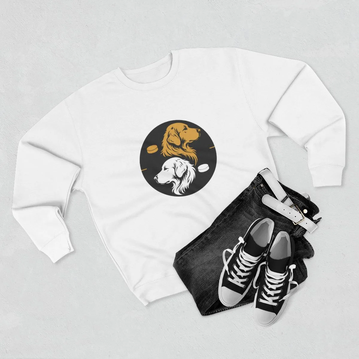 Golden Retrievers Faceoff — Crewneck in White, view 4 of 4