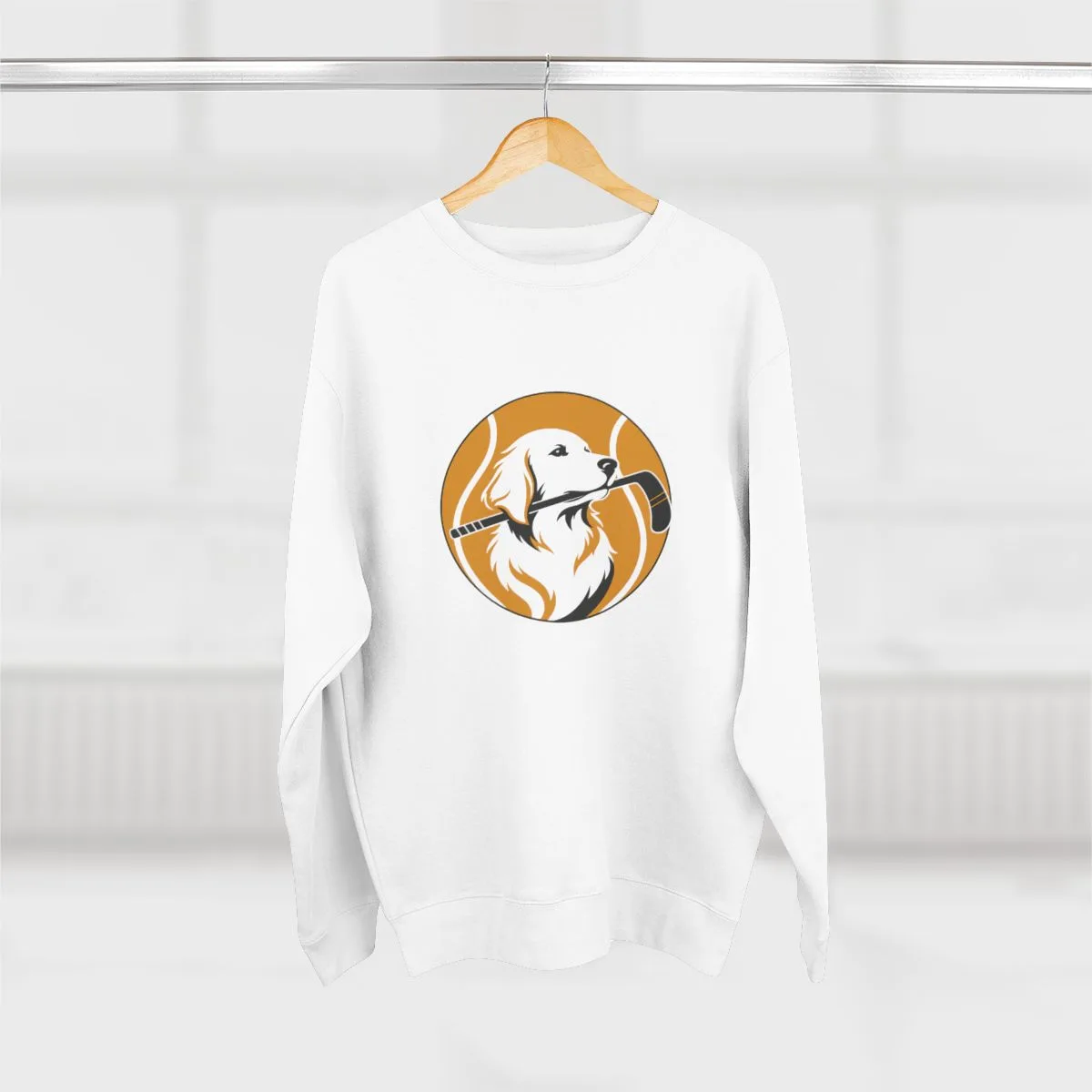 Golden Retrievers Stick Carry — Crewneck in White, view 3 of 4
