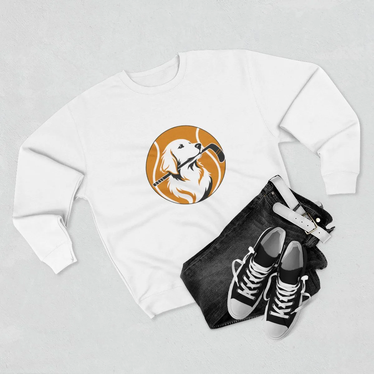 Golden Retrievers Stick Carry — Crewneck in White, view 4 of 4