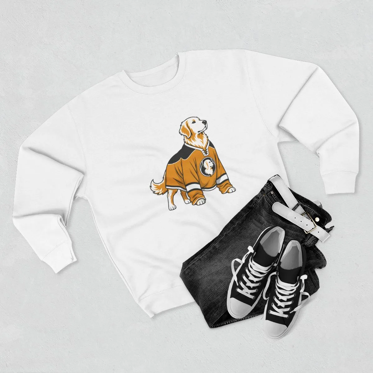 Golden Retrievers In Uniform — Crewneck in White, view 4 of 4