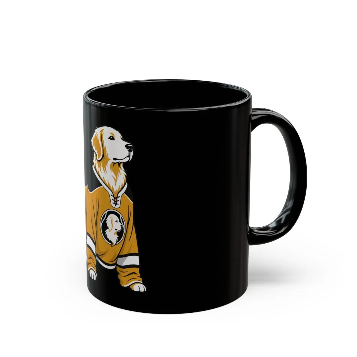 Golden Retrievers In Uniform — Mug in Black, view 2 of 3