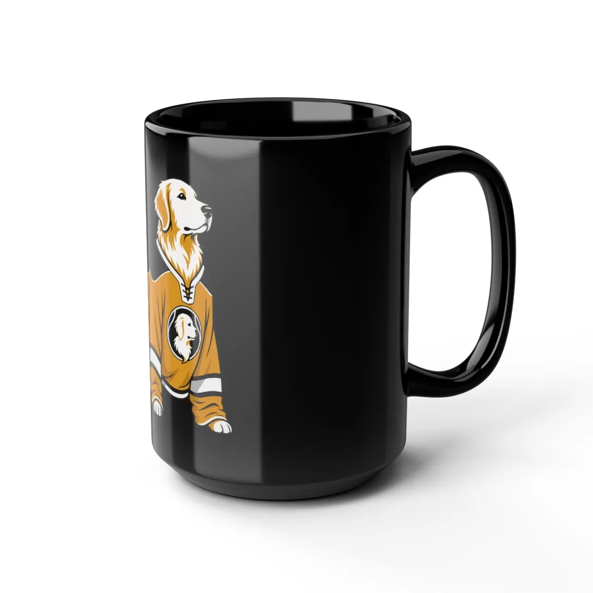 Golden Retrievers In Uniform — Mug in Black, view 3 of 3